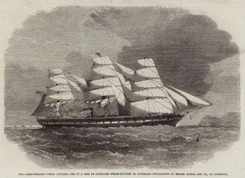 O navio de parafuso Great Victoria, um de uma linha de Clippers a vapor auxiliares para a Austrália criada pela Messers Baines and Company, de Liverpool